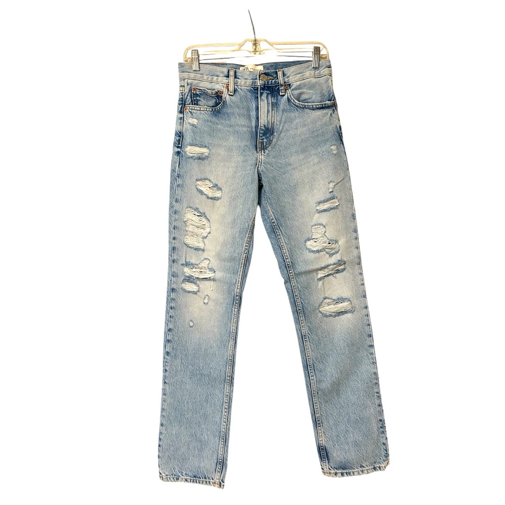 Women’s Zara The Truth Slim Distressed Light Wash Jeans—size 4